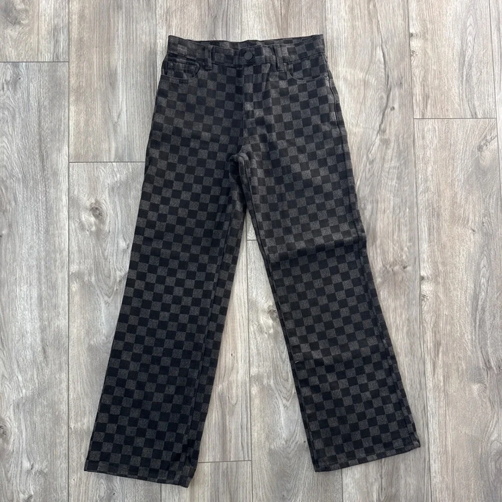 RSQ Kids Checkerboard Print Straight Leg Jeans Size 12 Black‎ Grey Cotton